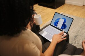 woman typing on computer